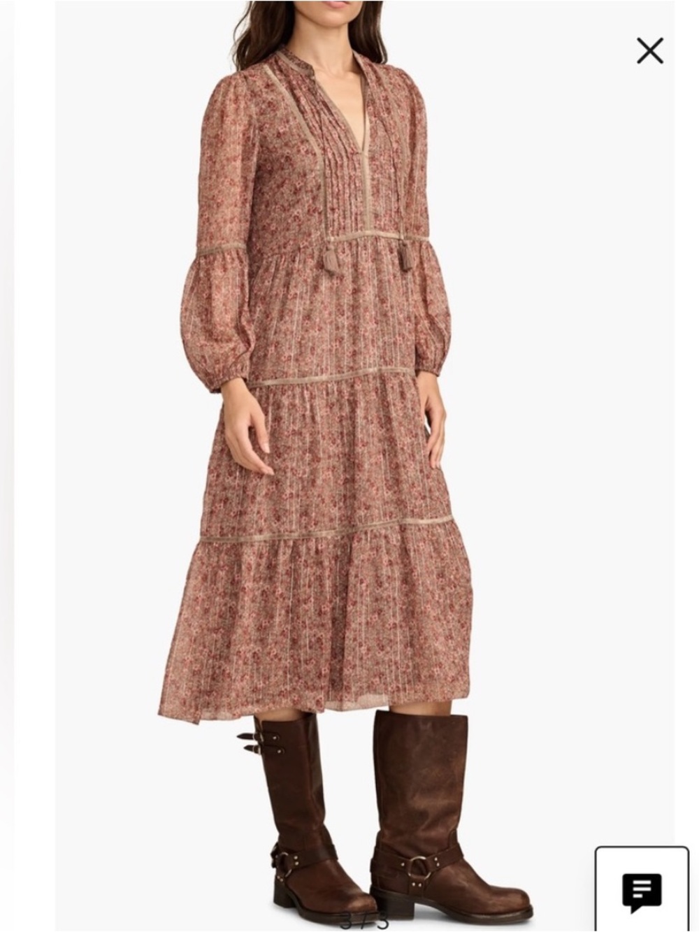 Lucky Brand Long Sleeve Tiered Midi Prairie Dress for Fall. Size Large